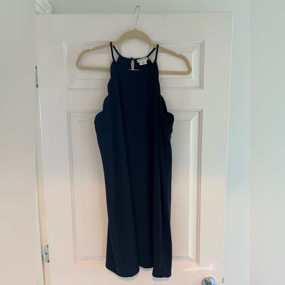 Navy Blue Scalloped High Neck Mini Dress
